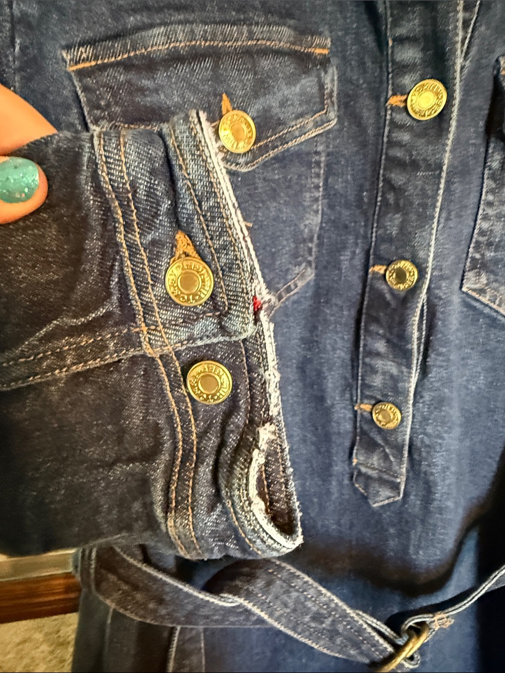 Tommy Hilfiger Womens Dark Wash Denim Belted Shirt Dress Size 16 Blue 3/4 Sleeve - Picture 4 of 9